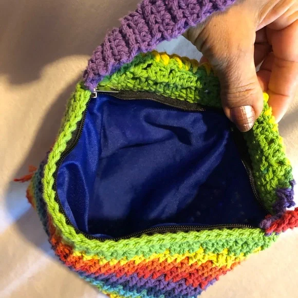 Pride Rainbow Crochet Shoulder Bag with Bead Fringe - Picture 4 of 12